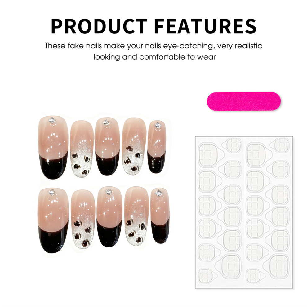 Zhouq-Outdoors (199 Medium Oval, Xs) 10Pcs Rhinestone Cat Eye Press On Nails - Black Edge
