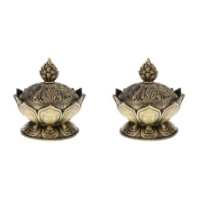 2X Lotus Incense Smoke Cone Aroma Burner Holder Stove Backflow Censer Decor-Bronze