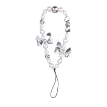 Cute Pearl Phone Charm Strap with Bow Knot, Y2K Beaded Wristlet for Secure Carry and Stylish Look
