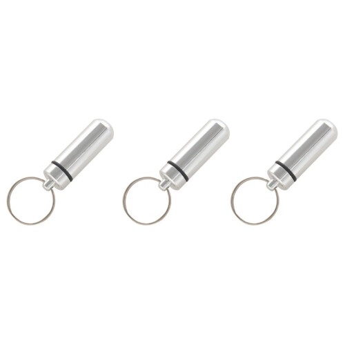 3X Silver Pill Medicine Box Case Holder Container Capsule Bottle Keyring Keychain