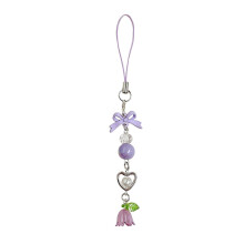 Heart Phone Lanyard with Bowknot and Flower Pendant, Cute Wrist Phone Charm for Daily Use