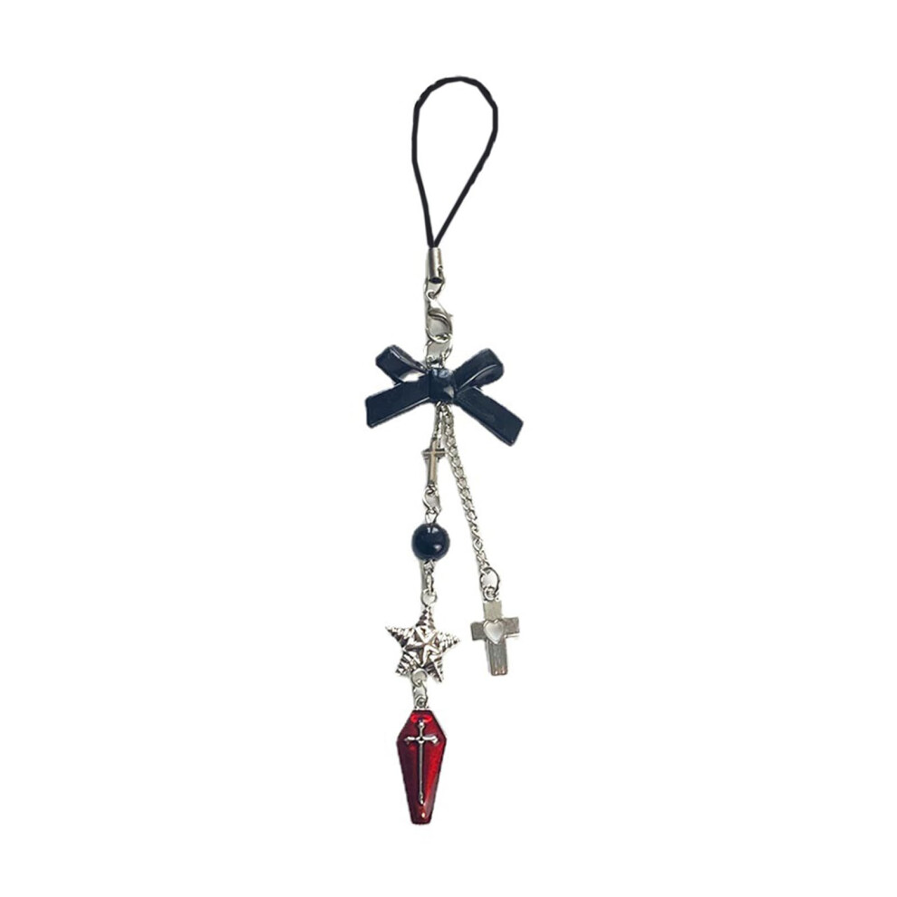 Kawaii Coffin Phone Charm Strap With Cross Bow, Cute Keychain Lanyard Gift For Girls Black 9169991357751
