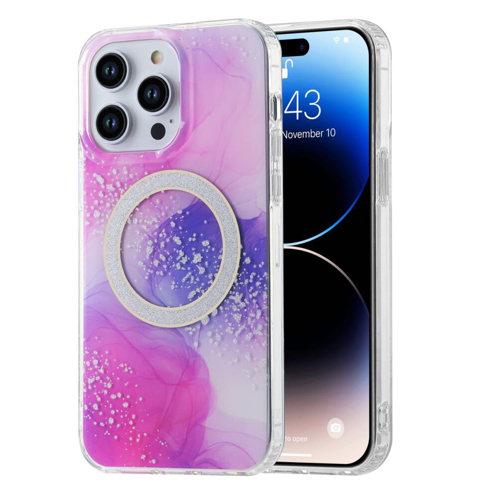 Magnetic Marble Print Case For Iphone 15 Pro Max With Slim Shockproof Bumper And Stylish Finish Purple 9771547308164
