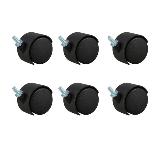 6pièces 6mm Tige Filetee 40mm Double Roue Rotative Caster Noir