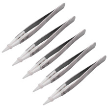 5X Ceramic Tweezers with Stainless Steel Handle Refractory Acid-Resistant Pointed Tweezers