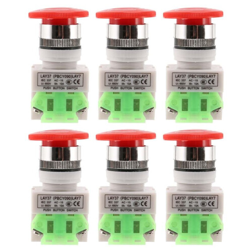 6X Red Mushroom Cap 1NO 1NC DPST Emergency Stop Push Button  AC 660V 10A