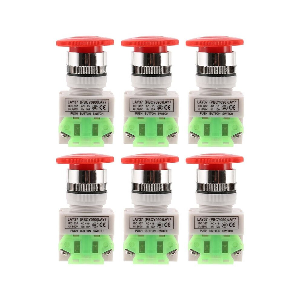 6X Red Mushroom Cap 1No 1Nc Dpst Emergency Stop Push Button Ac 660V 10A 4711252491572