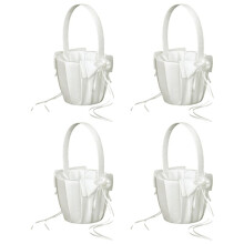4X Panier de Mariage de Noeud Papillon avec Des Fausse Perles et Fleurs En Satin Ivoire