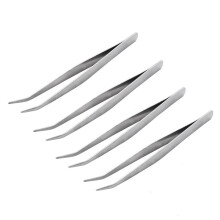4 Pcs 5.9 inch Long Silver Tone Bent Curved Tip Tweezers Forceps Plier Hand Tool
