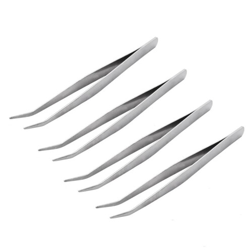4PC 5.9 Pulgada Largo Tono de Plata Pinzas de Punta Curvada Doblada Forceps Alicates Herramienta de Mano
