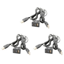 3 Pcs 150CM Car Dash Flush Mount 2 USB Port Panel Auto Boat Dual USB-TAPYC Extension Cable Adapter for