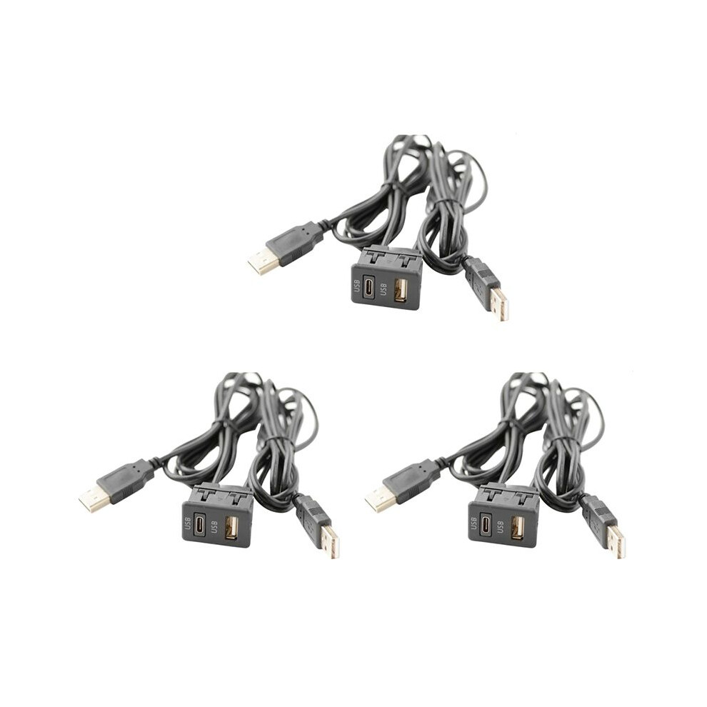 3 Pcs 150Cm Car Dash Flush Mount 2 Usb Port Panel Auto Boat Dual Usb-Tapyc Extension Cable Adapter For 6032519348216