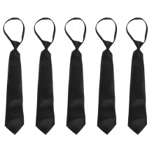 5X Men Solid Black Polyester Zip Necktie Smooth Zipper Tie