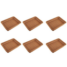 6X Plastic Rattan Basket, Bread Basket Bread Shop Supermarket Display Basket Woven Tabletop Food Fruit Basket ,Brown