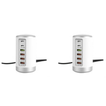 2X 65W USB Fast Charger HUB Quick Charge QC3.0 Multi 6 Port USB Type C PD Charger Charging Station(White) US Plug