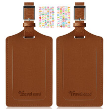 Brown PU Leather Luggage Tags 2 Pack with Privacy Protection and Easy Identification for Travel Suitcase