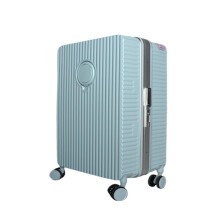 26 Inch Blue Aluminum Frame Suitcase with Cup Holder, Hard Shell Luggage for Travel or Dorm Use