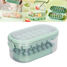 2 Trays Round Square Ice Cube Molds with Lid, 54 Ice, Green, 22.7x12x9.6cm