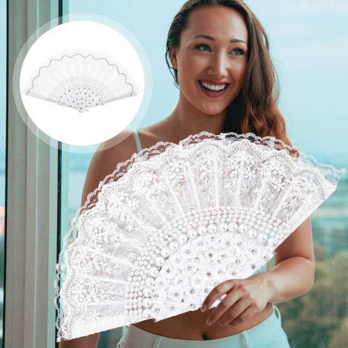Handmade White Lace Fan Foldable Fan for Decorative Use 2