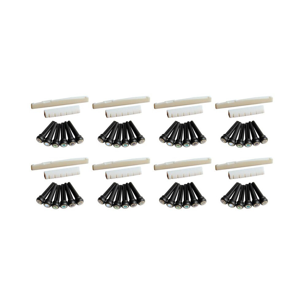8X 6 String Acoustic Guitar Bone Bridge Saddle And Nut And 48Pcs Ebony Guitar Bridge Pins White+Black 4711612118620