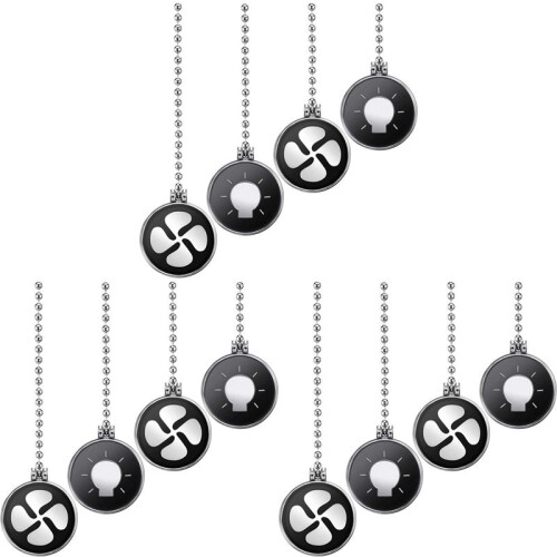 Ceiling Fan Pull Chain Set, 12Pcs Light Bulb and Fan Pattern Pull Chain Ceiling Fan Chain Extender with  Fan Chain