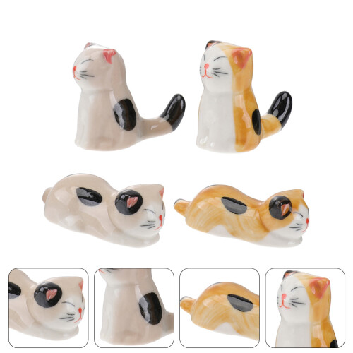 4Stück Keramik Essstäbchenhalter Japanisch Katzen Design 2