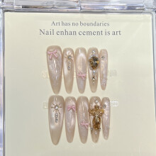 (M) 10Pcs French Tip Press On Nails with Bowknot