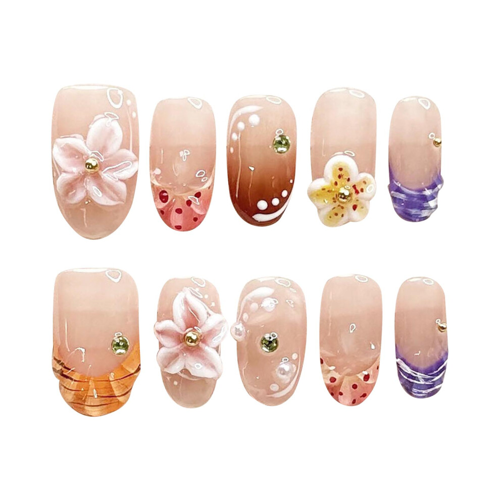 Dachuang Beauty (M) Flower Press-On Nails, Long Lasting & Waterproof