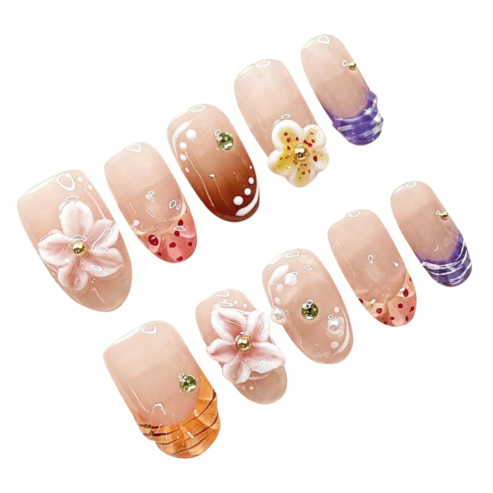 Dachuang Beauty (L) Flower Press-On Nails, Long Lasting & Waterproof