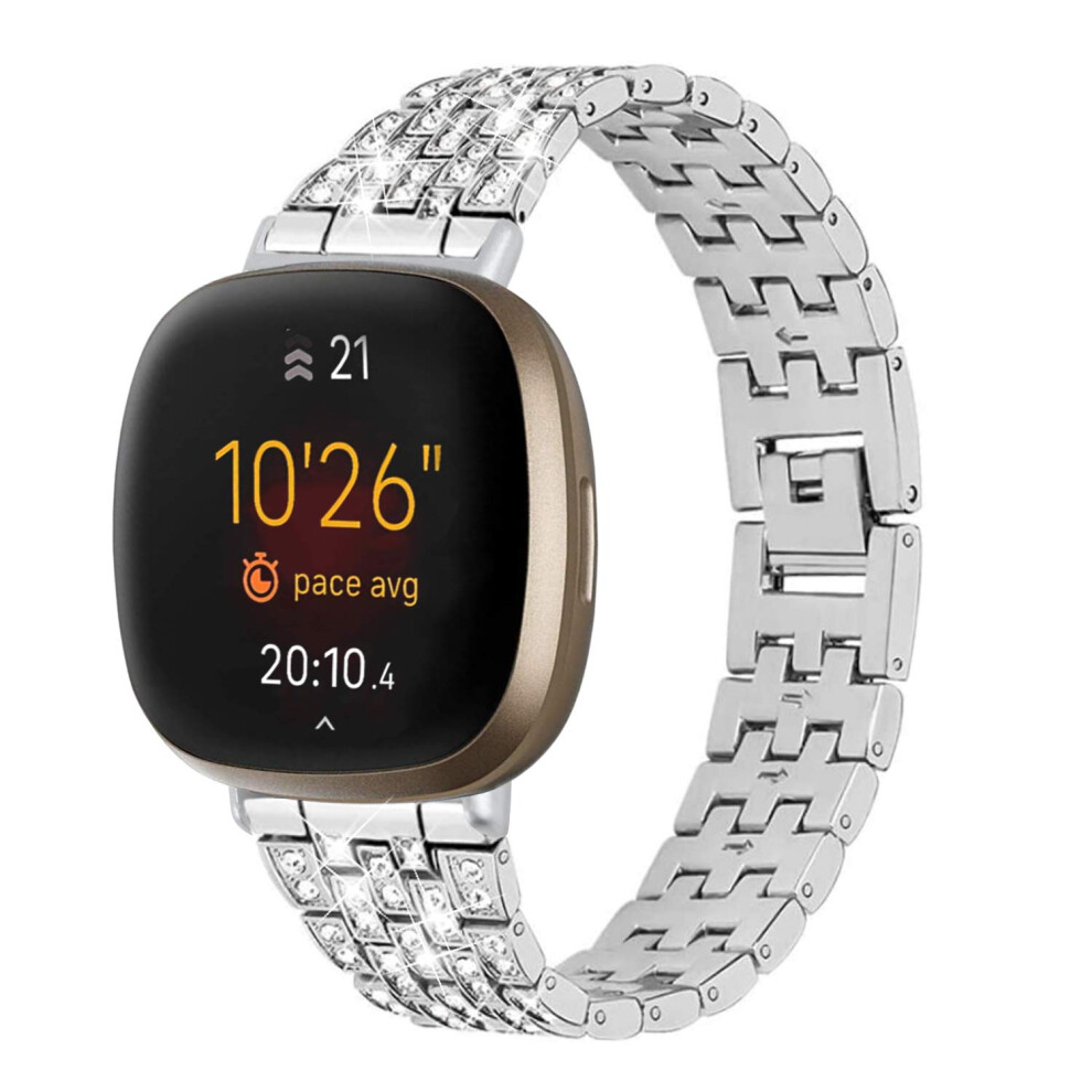 Bling Strap Compatible With Fitbit Versa 3/Sense, Stainless Rhinestone Wristband, Watch Band, Small/Large Silver 9092120942019