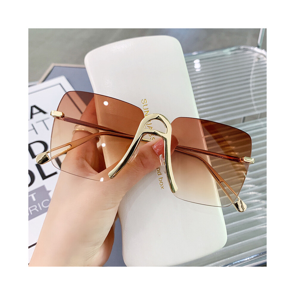 Reach-Tools (Gradient Tea) Trendy Square Frameless Sunglasses For Women
