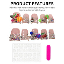 (S) Rhinestone Pink Duck False Nails for Work & Party