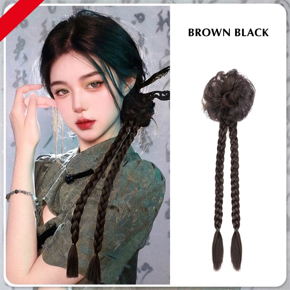 Dachuang Beauty Unisex Black (Brownish ) Women\'S Double Braid Ponytail Wig With Clip
