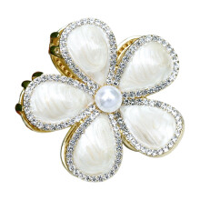 (Ivory White) Rhinestone Flower Hair Clips for All Hair Types