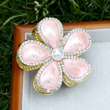 (Peach Blossom Pollen) Rhinestone Flower Hair Clips for All Hair Types