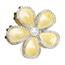 (Pine flower yellow) Rhinestone Flower Hair Clips for All Hair Types