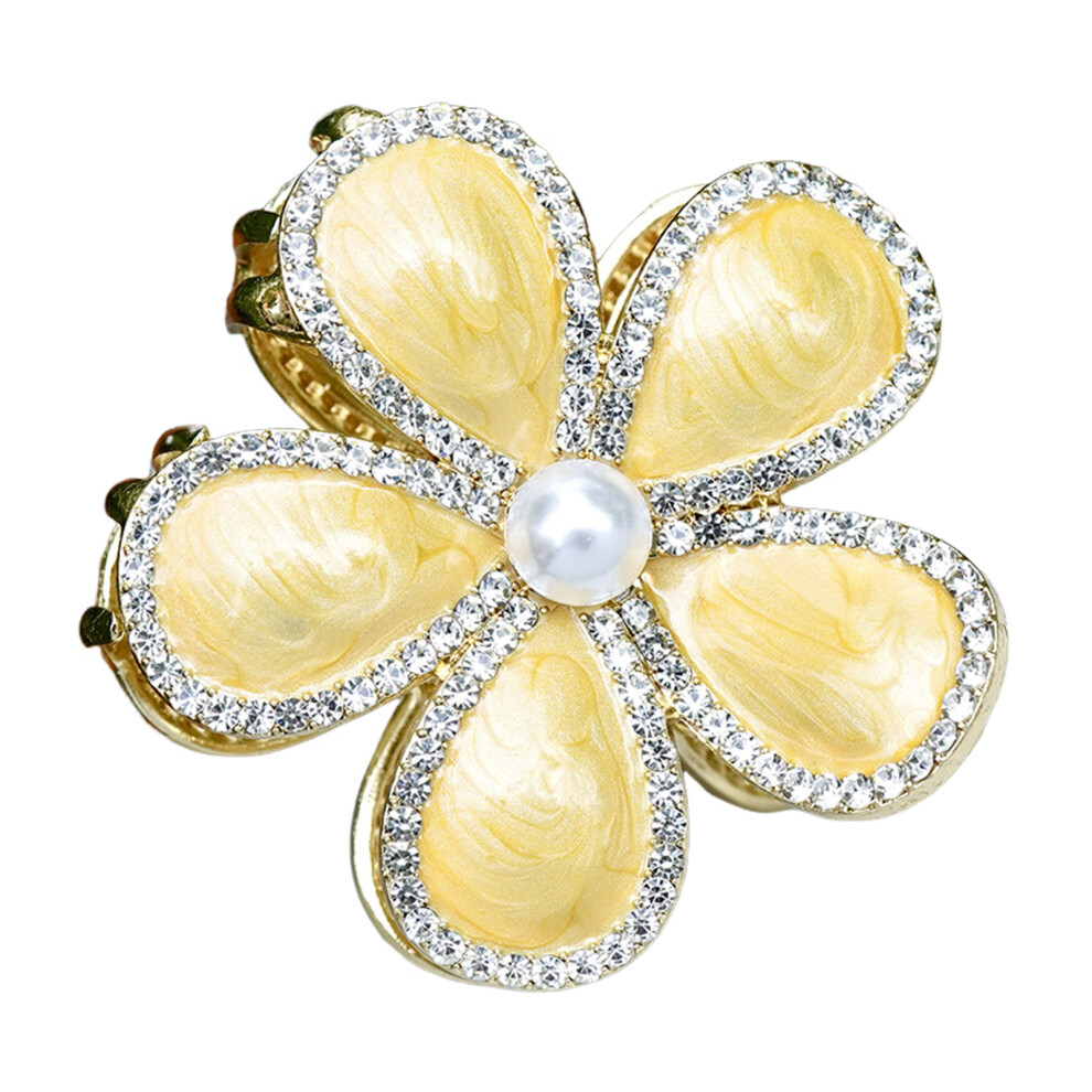 Roc-Electron (Pine Flower Yellow) Rhinestone Flower Hair Clips For All Hair Types