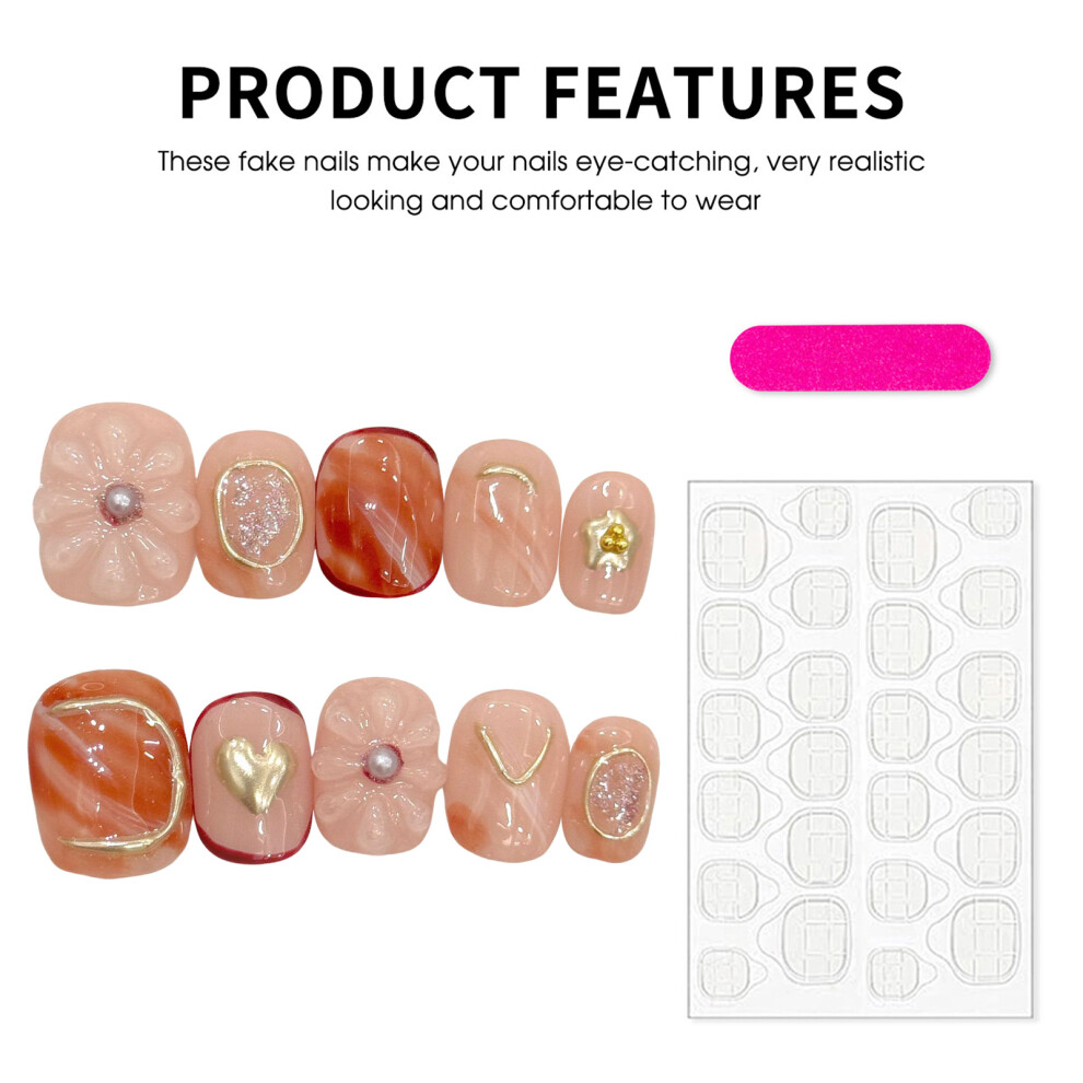 Dachuang Beauty Pink (L) 10Pcs Glitter Fake Nails - Nude Durable