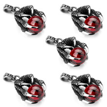 5X Collier En Acier Inoxydable de Pendentif En Forme de Patte de Gragon Incruste Perle Rouge Du Style Gothique pour Hommes, 23 Pouces de Chaine