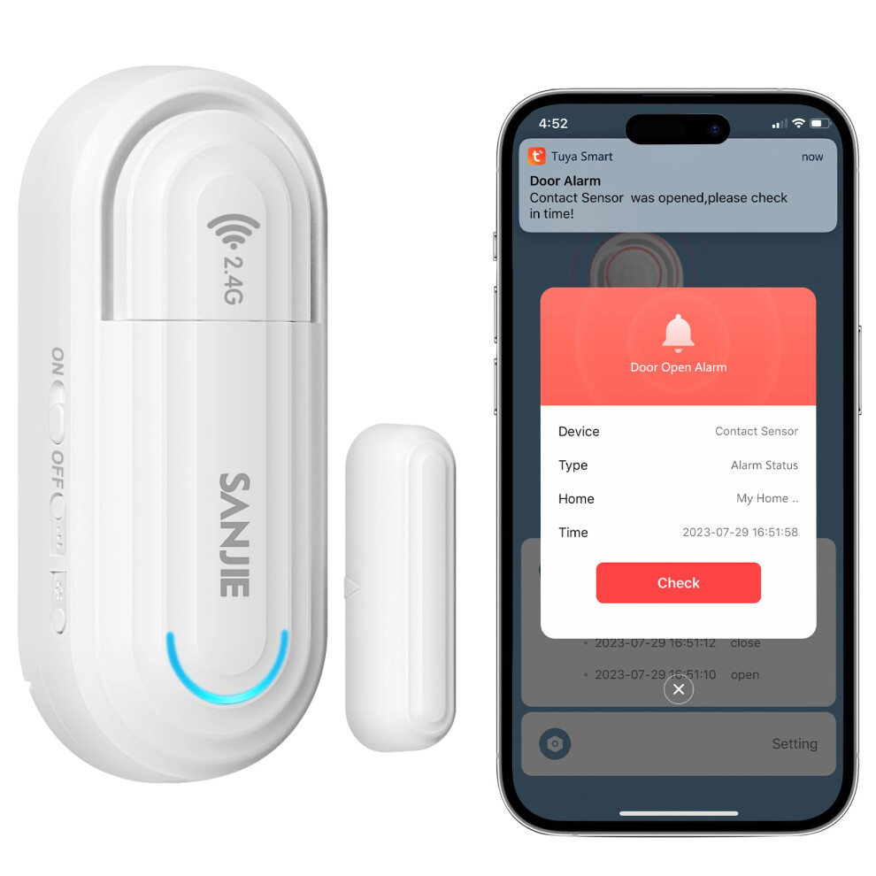 Smart Wifi Door And Window Sensor Alarm, Realtime Phone Alerts, No Hub Required, Works With Alexa And Google Assistant 9169991365756
