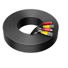 50ft BNC Video Power Cable for CCTV and PTZ Cameras, Secure Connection, Durable Black Design
