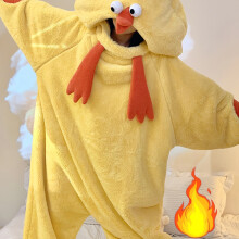 (Yellow, 4) 1 Stück Winter-Damen-Strampler-Pyjama mit Küken-Kapuze, warmes Fleece-Korallen-Fleece, niedlicher Cartoon-Tier-Einteiler, weiche