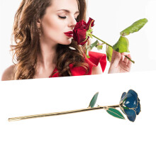 24K Gold Plated Real Rose Dark Blue Decoration with Stand for Wedding Birthday