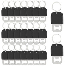 24Pack PU Bottle Opener Keychain Stainless Steel Beer Openers Blanks for Wedding Partys Favors Black