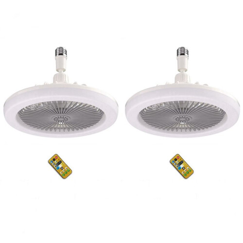 2X Ventilatore da Soffitto con Telecomando e Luce 30W LED Fan Fan  Silent Ventilatore da Soffitto Convertitore E27 Base Grigio