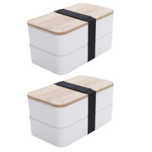 Japanese Style Lunch Box Simple Double Layer Lunch Box with Knife, Fork & Spoon Separation Student Lunch Box White