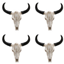 4X Resin Longhorn Cow Skull Wall Hanging Decor 3D Animal Wildlife Sculpture Figurines Crafts Horns for Home Decor