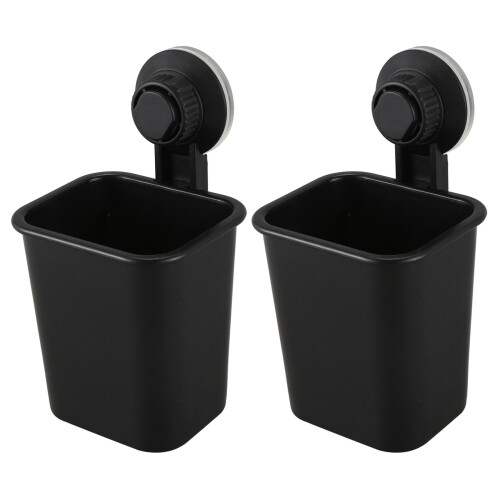 2 PC Suction Cup Toothbrush Cup Holder Rack Plastic Holder Toothpaste Storage Box for Kitchen Bathroom Toilet Black