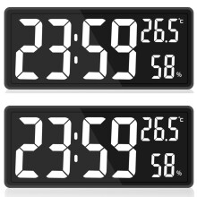 2X LED Digital Wall Clock, Large Digits Display,Indoor Temperature&Humidity,for Farmhouse, Home,Classroom,Office White