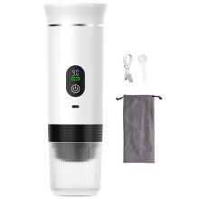 Tragbare Espressomaschine mit Digitalanzeige, Kapselkaffeemaschine für Auto, Zuhause und Camping, Weiß